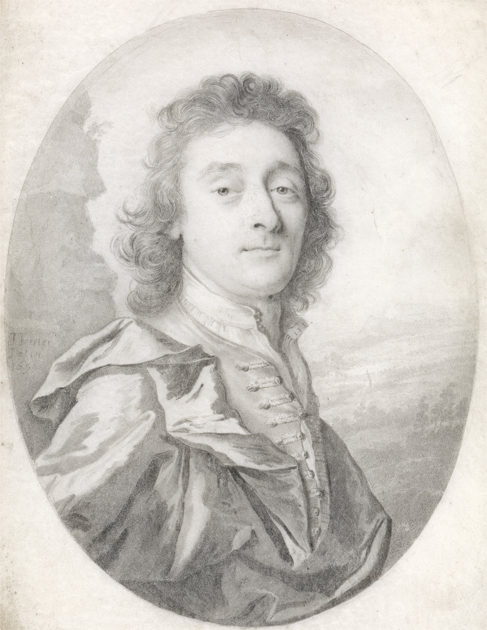 Portræt af en mand, 1699 (sort bly på vellum) af Thomas Forster