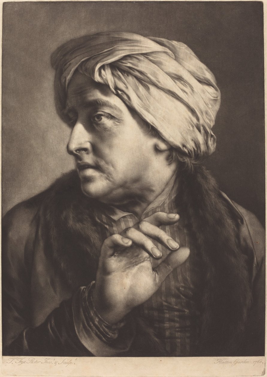 En mand med turban og stribet skjorte af Thomas Frye