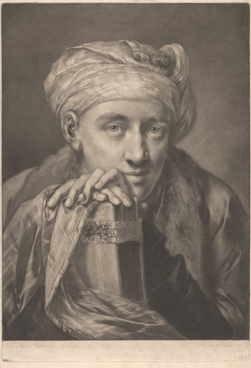 Porträt eines Mannes mit Turban, auf ein Buch gelehnt af Thomas Frye