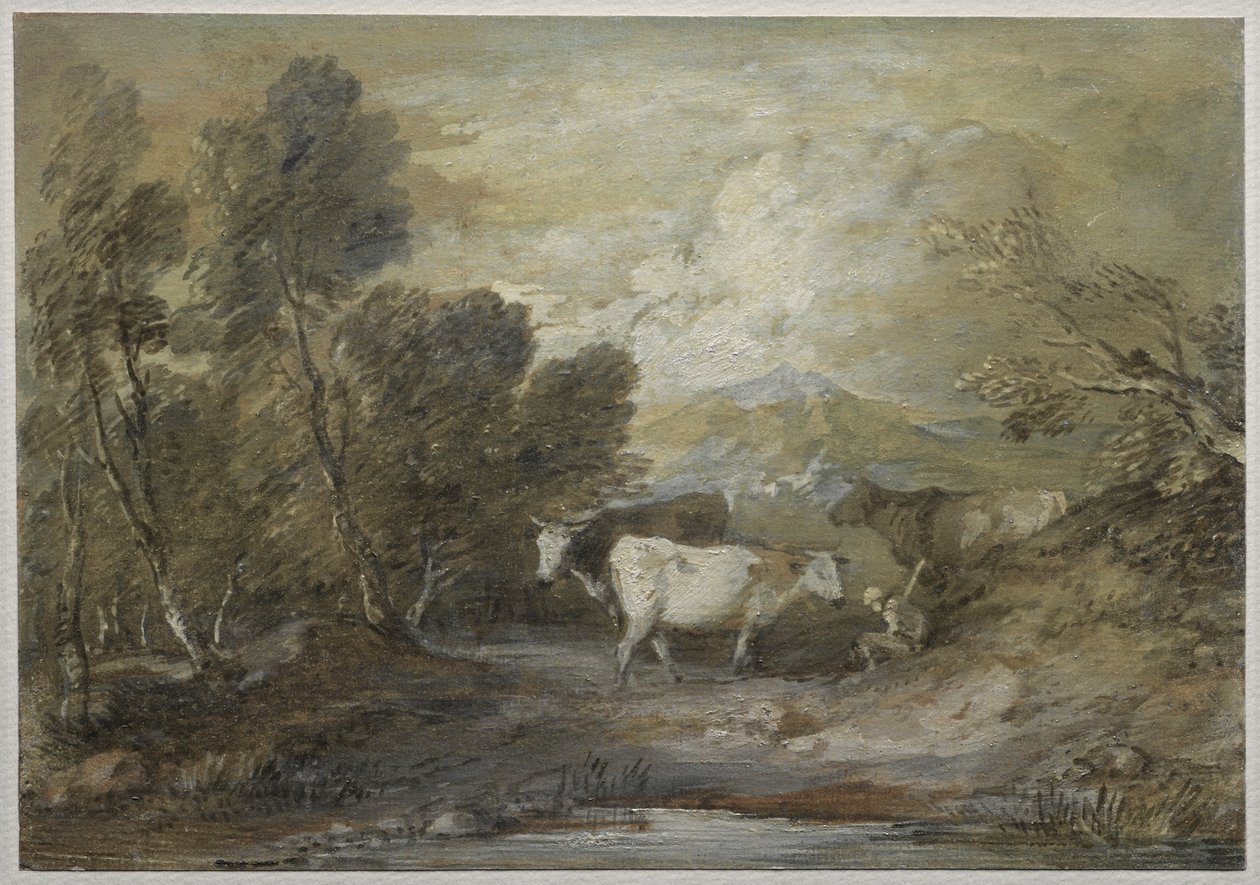 En Hyrde med tre Køer ved en Oplandsbassin af Thomas Gainsborough