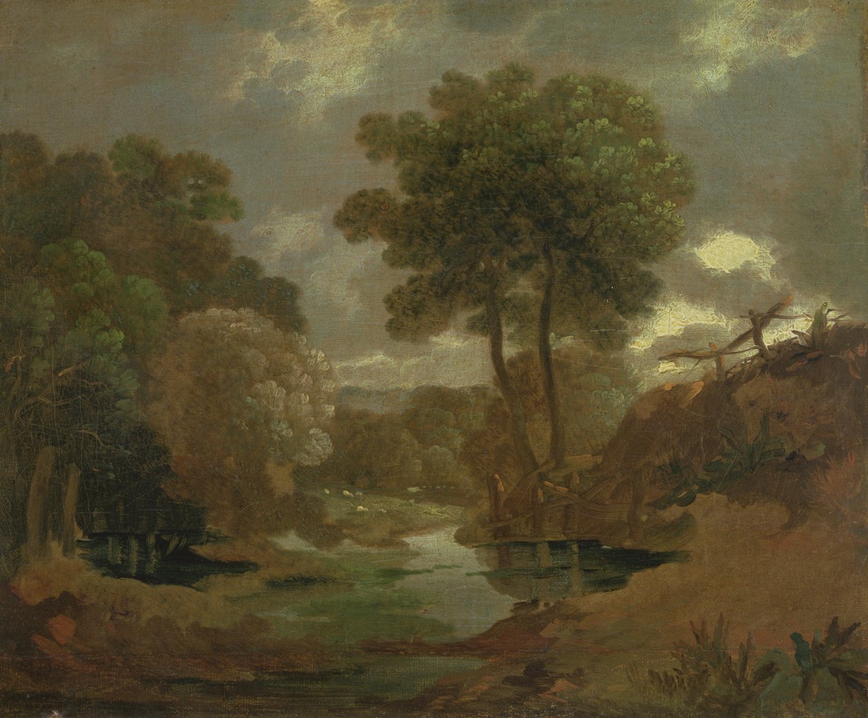 A Pool in the Woods, 1750 (olie på papir på lærred) af Thomas Gainsborough
