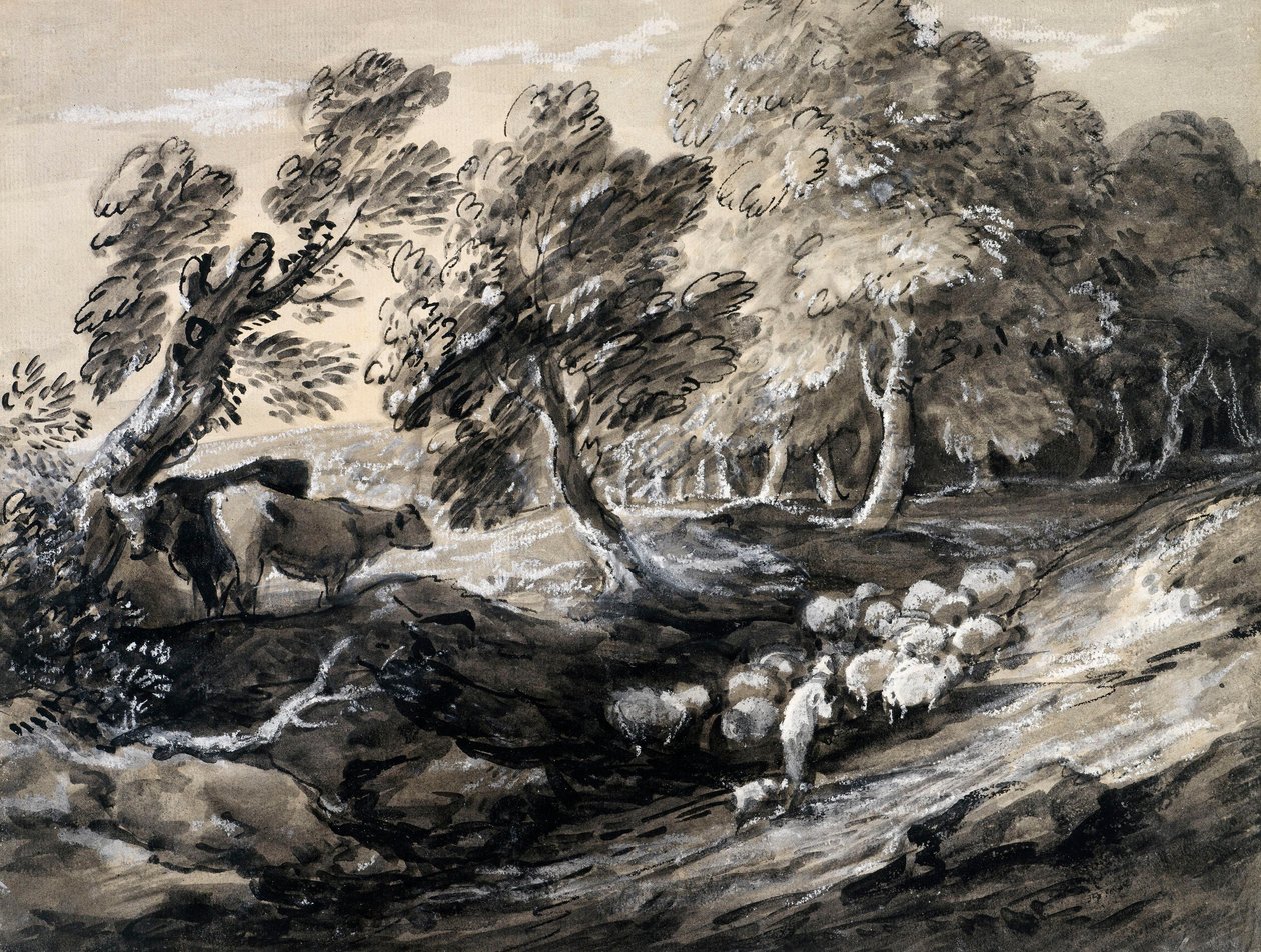 En hyrde, der driver en flok får gennem en skov af Thomas Gainsborough
