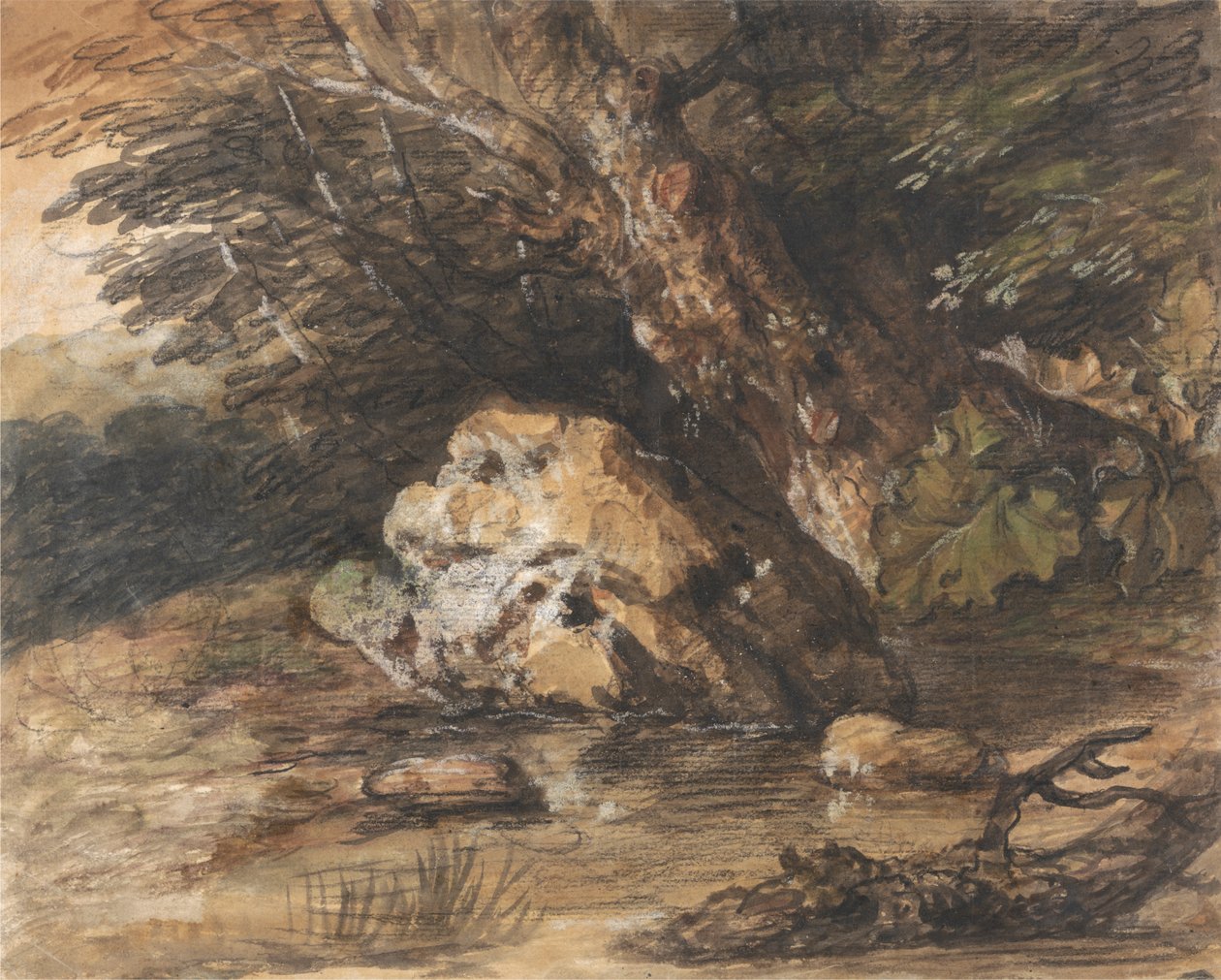 En skovpool med sten og planter af Thomas Gainsborough