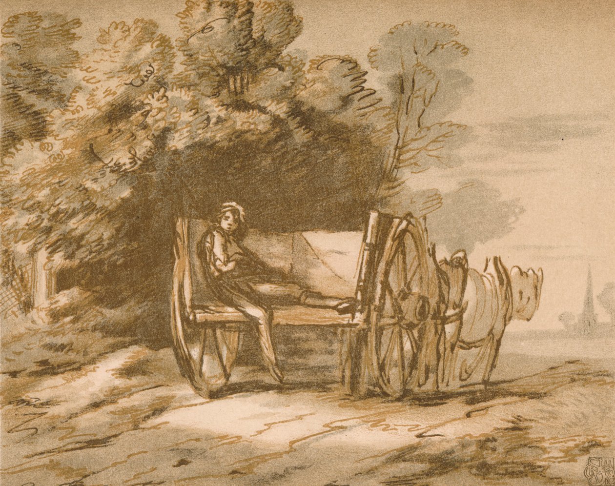 Dreng med en vogn. - Skitse med pen og vask, 1700-tallet, 1906 af Thomas Gainsborough