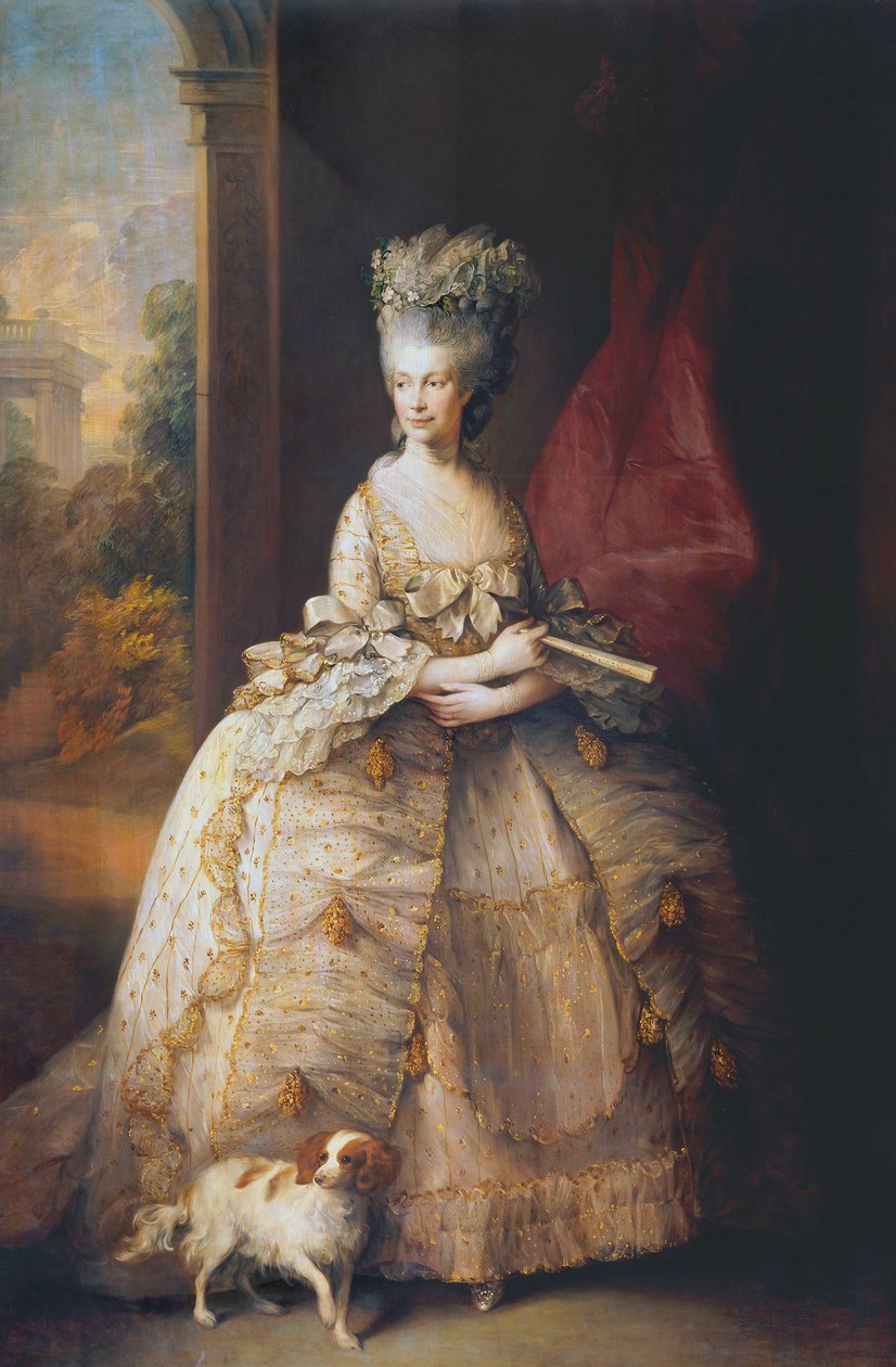 Charlotte af Mecklenburg-Strelitz, dronning af Storbritannien, ægtefælle til kong George III (maleri på lærred) af Thomas Gainsborough
