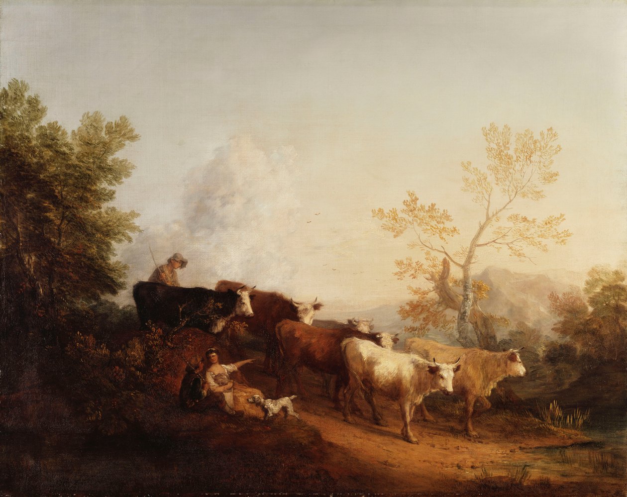Aften; Et landskab med kvæg på vej hjem, af Thomas Gainsborough