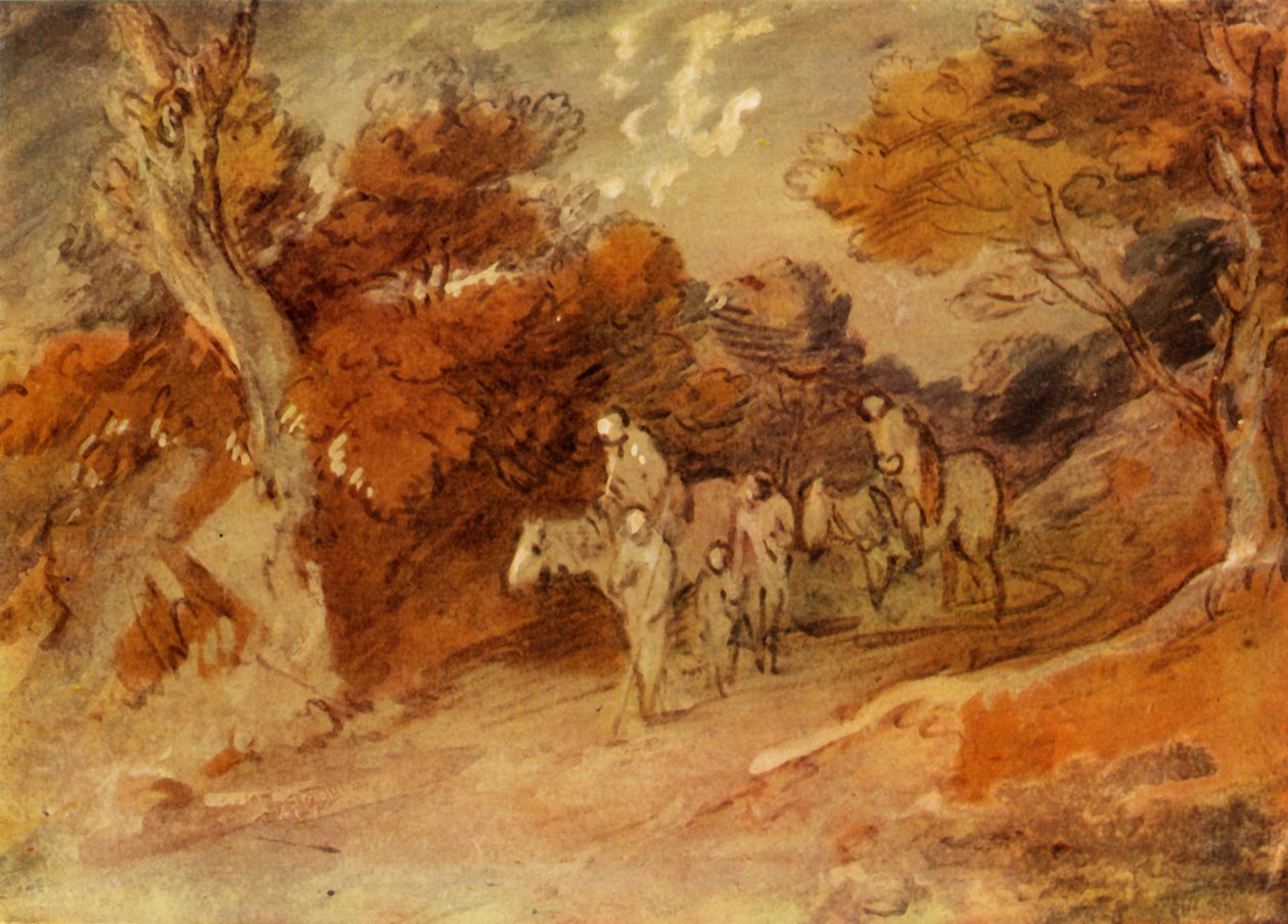 Figurer and Horses in a Country Lane, midten af slutningen af det 18. århundrede, 1934. af Thomas Gainsborough
