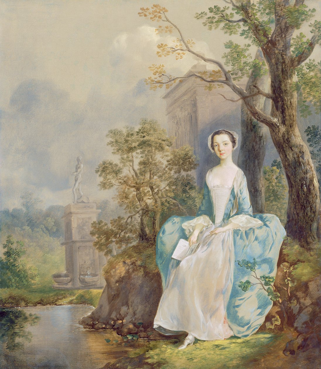 Pige med en bog siddende i en park, ca. 1750 (olie på lærred) af Thomas Gainsborough