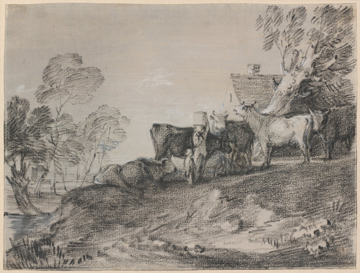 Landskab med kvæg ved et sommerhus af Thomas Gainsborough