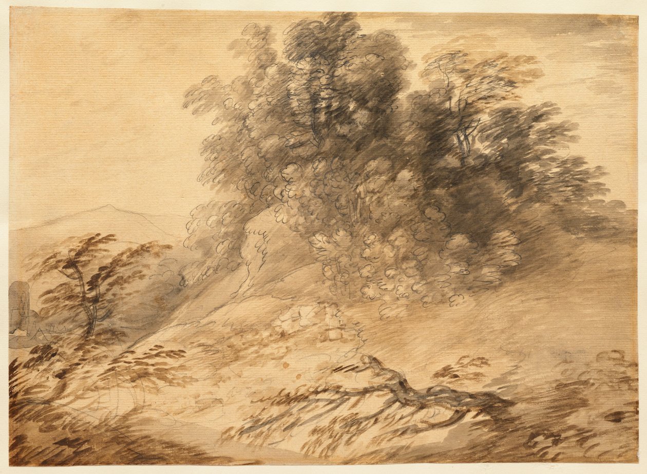 Landschaft mit einer Baumgruppe auf einem Hügel af Thomas Gainsborough