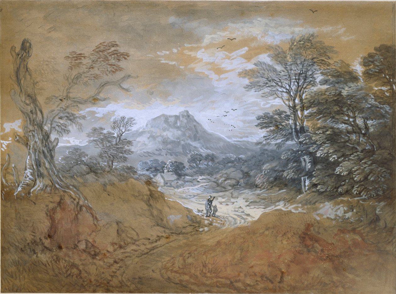 Landskab med en vej ved kanten af en skov, 1760-1765 af Thomas Gainsborough