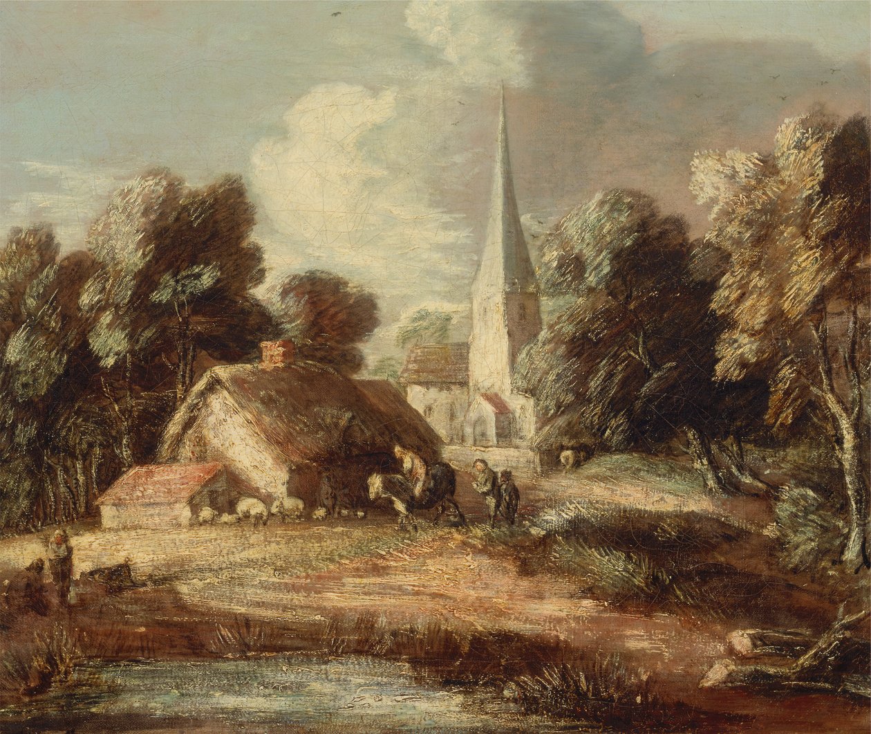 Landskab med sommerhus og kirke, mellem 1771 og 1772. af Thomas Gainsborough