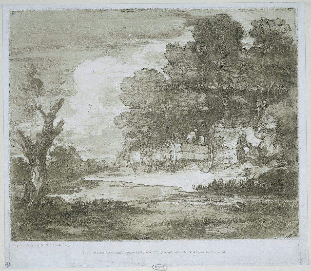 Landskab med en vogn trukket af heste langs en havnefront og et skovbryn af Thomas Gainsborough