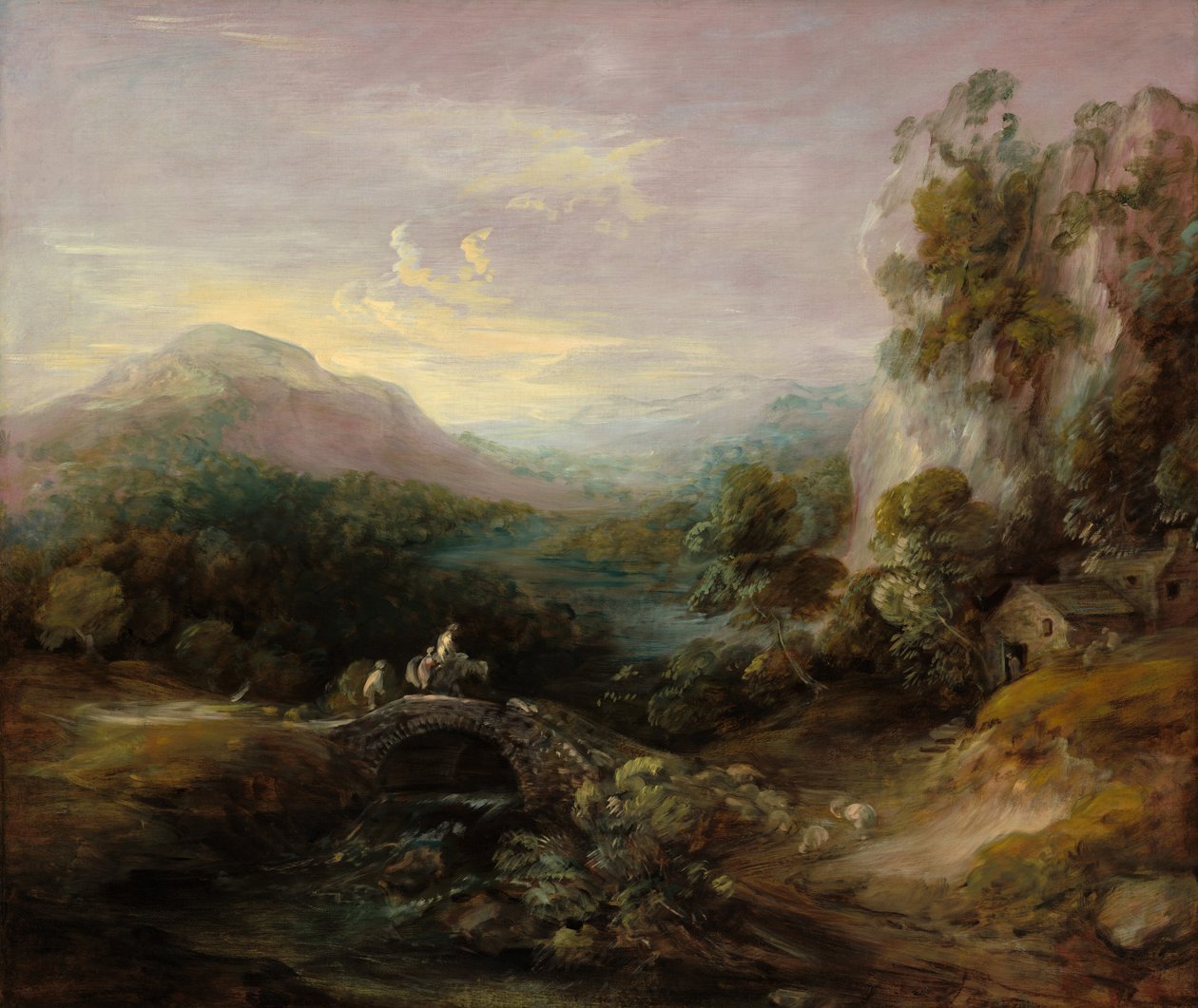 Bjerglandskab med bro, ca. 17831784. af Thomas Gainsborough