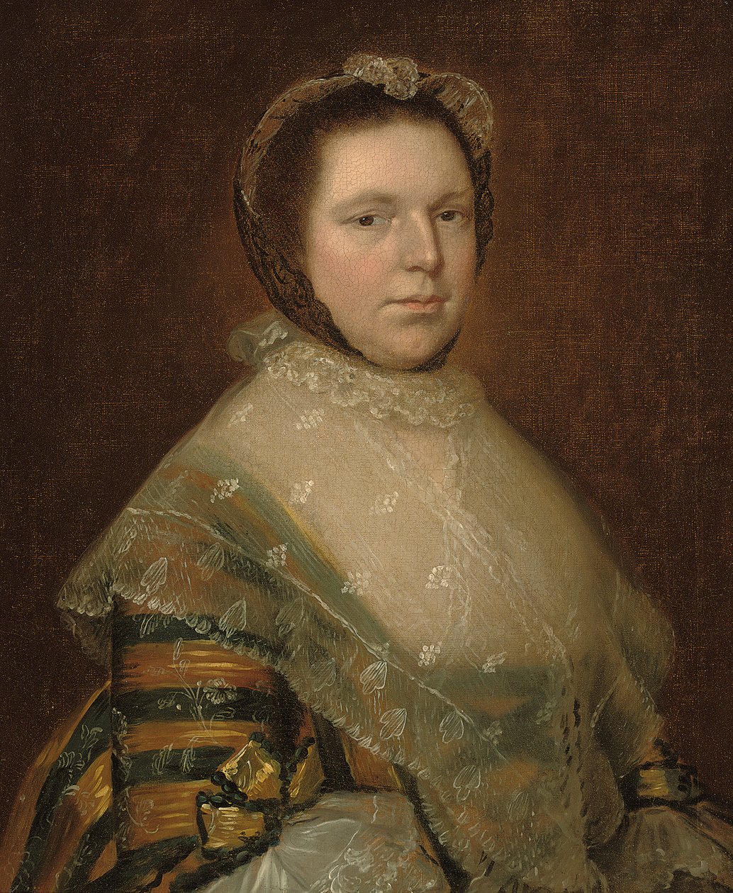 Portræt af Elizabeth Prowse, halvlangt, i en blå og guld kjole af Thomas Gainsborough