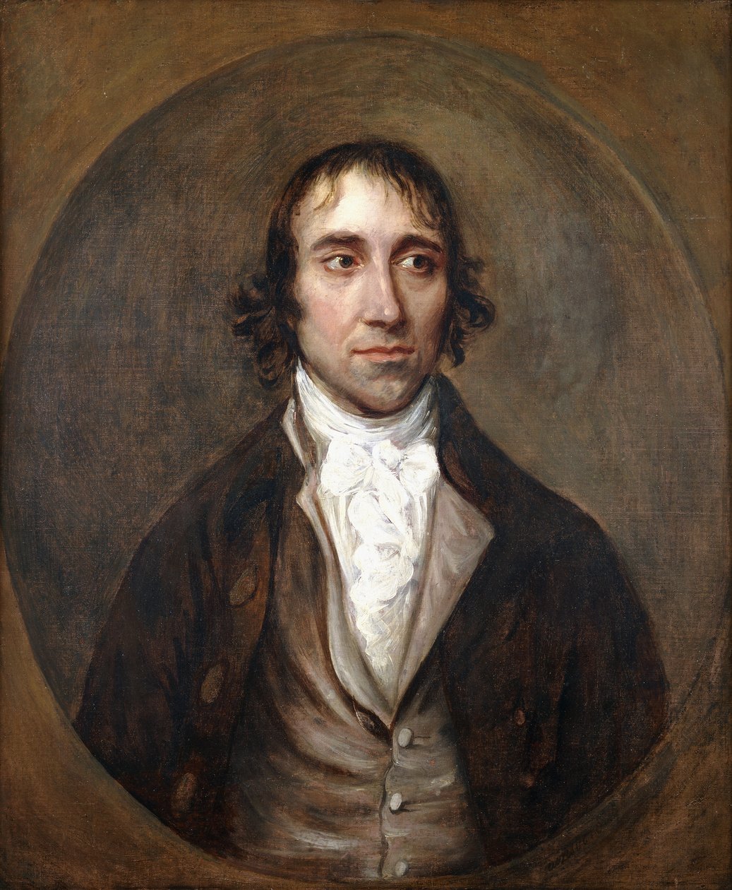 Portræt af John Gainsborough, kunstnerens bror, brystlængde, i brun jakke og vest og hvidt lager, af Thomas Gainsborough