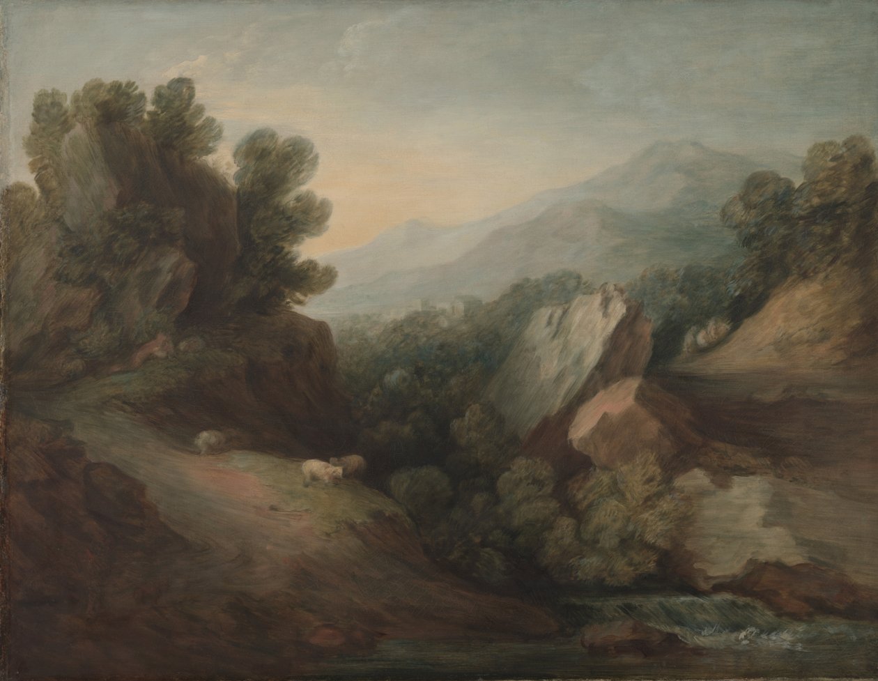 Klippefyldt, skovklædt landskab med en Dell og stævning, ca. 1782-83 af Thomas Gainsborough