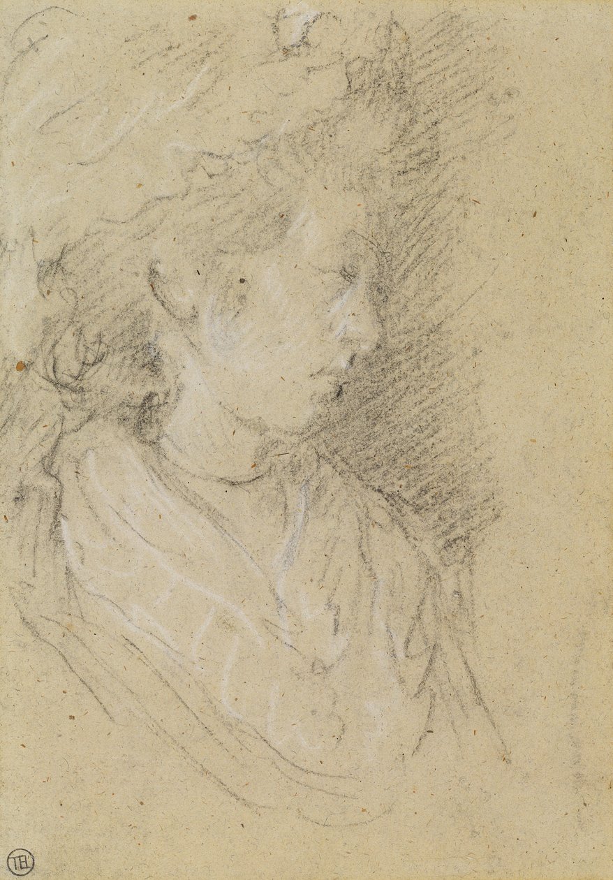 Studie af en kvinde i en pøbelkasket (sort-hvidt kridt på vævet papir) af Thomas Gainsborough