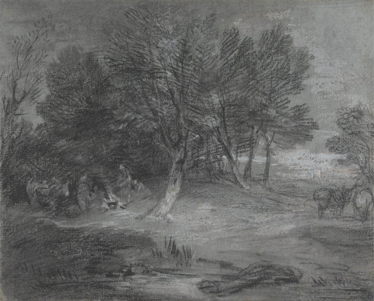 Skovklædt landskab med sigøjnerlejr af Thomas Gainsborough
