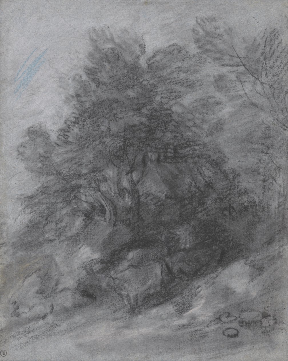 Skovklædt landskab med hyrde, køer og sommerhus af Thomas Gainsborough
