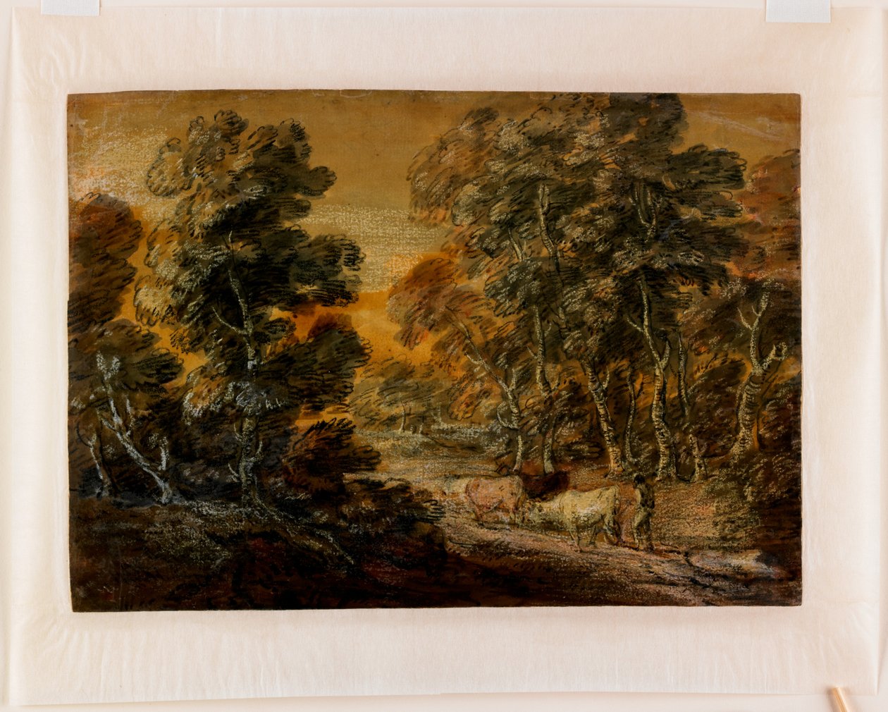 Skovlandskab med hyrde og kvæg, ca. 1770 (sort og hvidt kridt, lakeret) af Thomas Gainsborough