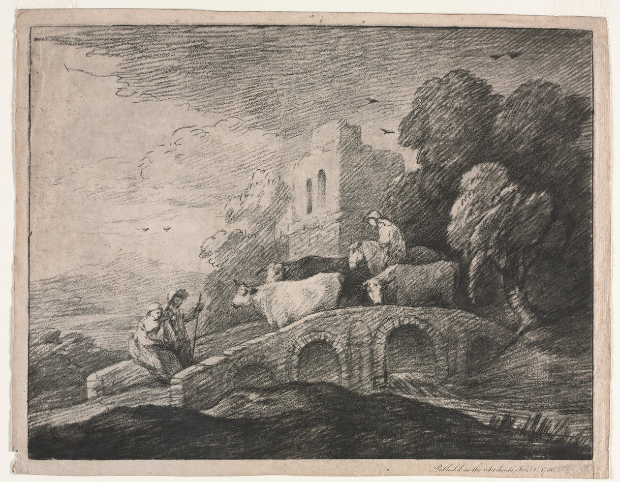 Skovklædt landskab med hyrder, der driver kvæg, 1779-1780. af Thomas Gainsborough