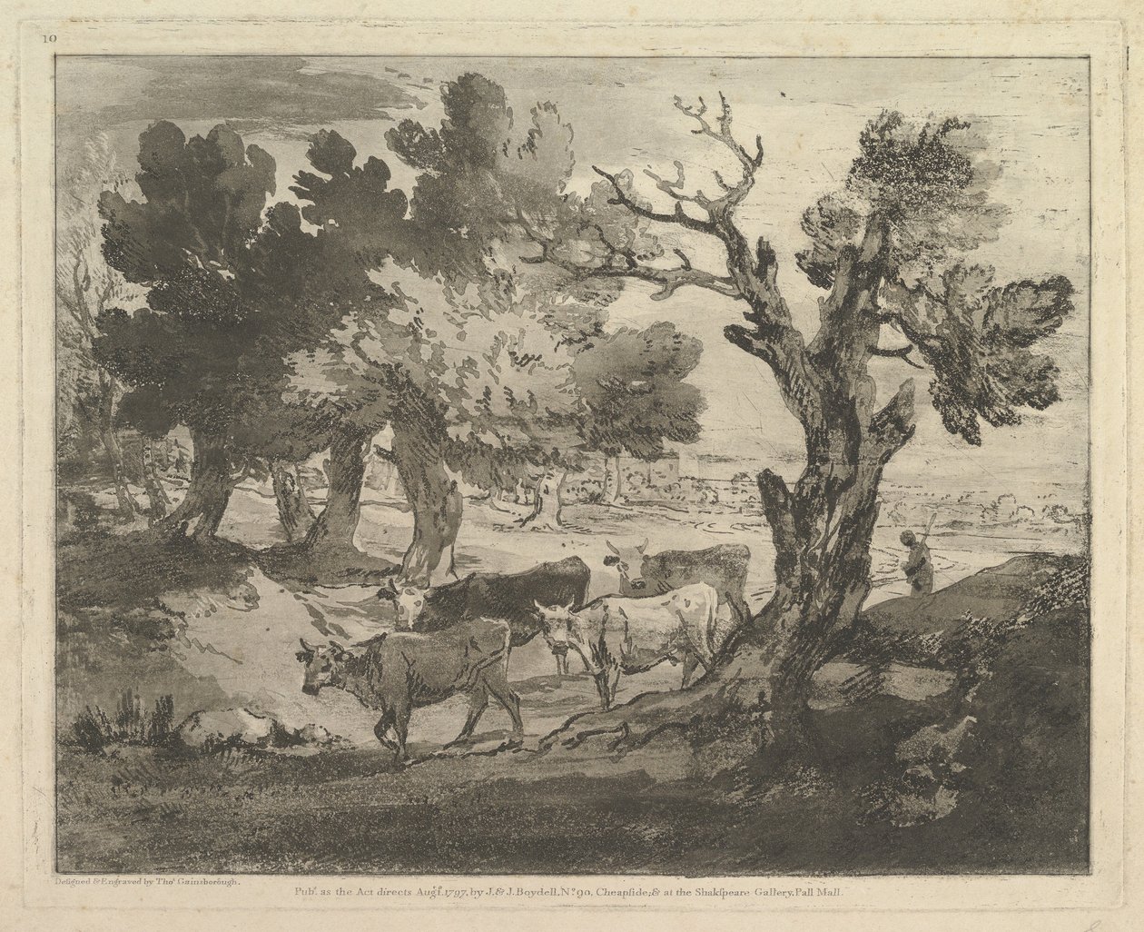 Skovklædt landskab med hyrder og køer, 1. august 1797. af Thomas Gainsborough