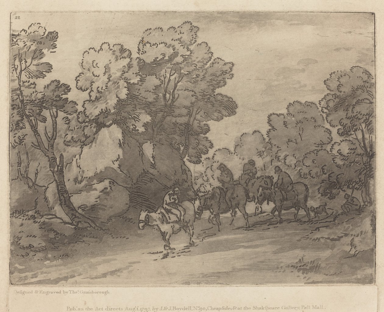 Skovklædt landskab med ryttere af Thomas Gainsborough