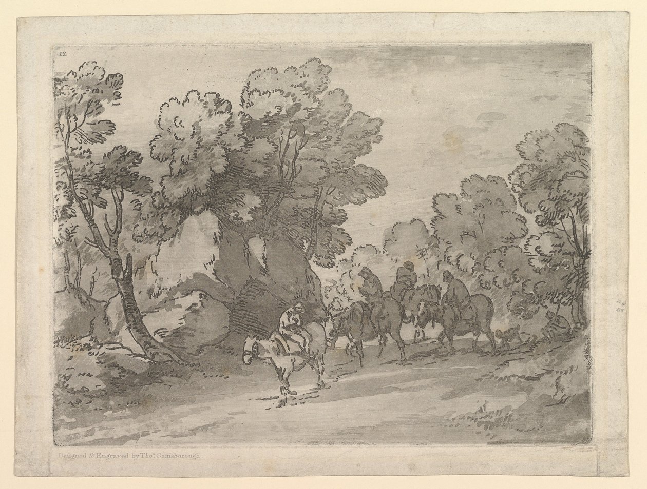 Skovklædt landskab med ryttere, 1. august 1797. af Thomas Gainsborough