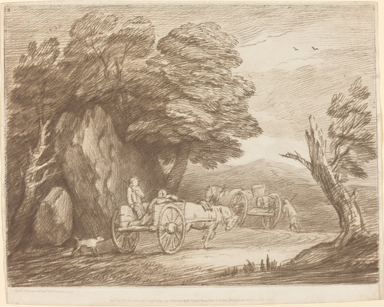 Skovklædt landskab med to landevogne og figurer af Thomas Gainsborough