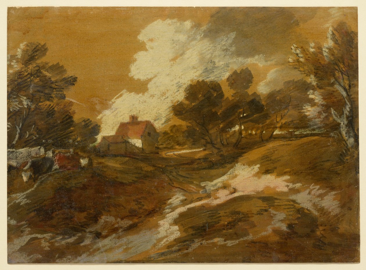 Waldlandschaft mit Hütte und Kühen af Thomas Gainsborough