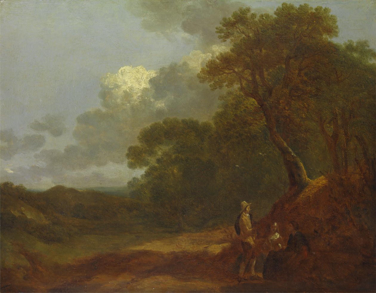 Skovklædt landskab med en mand, der taler med to siddende kvinder, ca. 1745. af Thomas Gainsborough