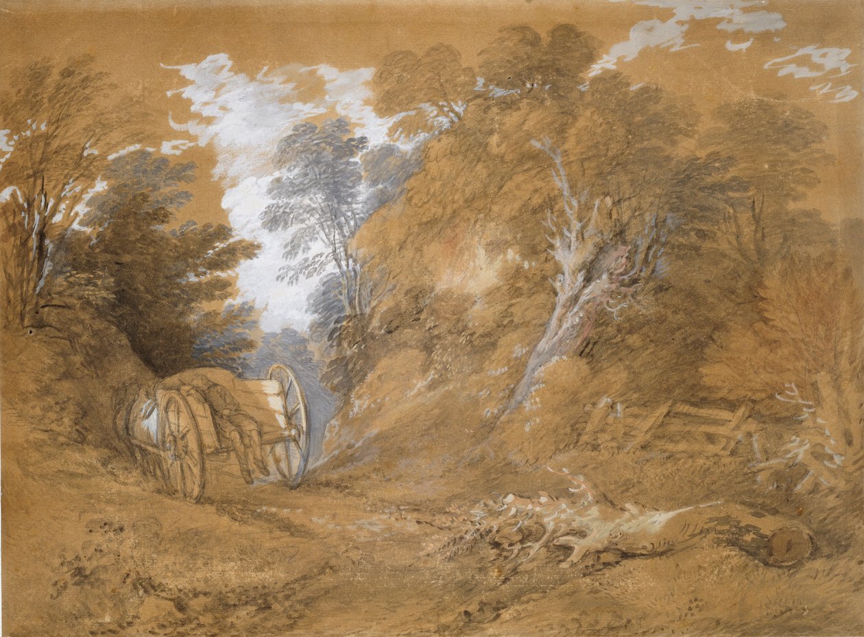 Skovklædt landskab med en bondedreng sovende i en vogn, 1700-tallet af Thomas Gainsborough