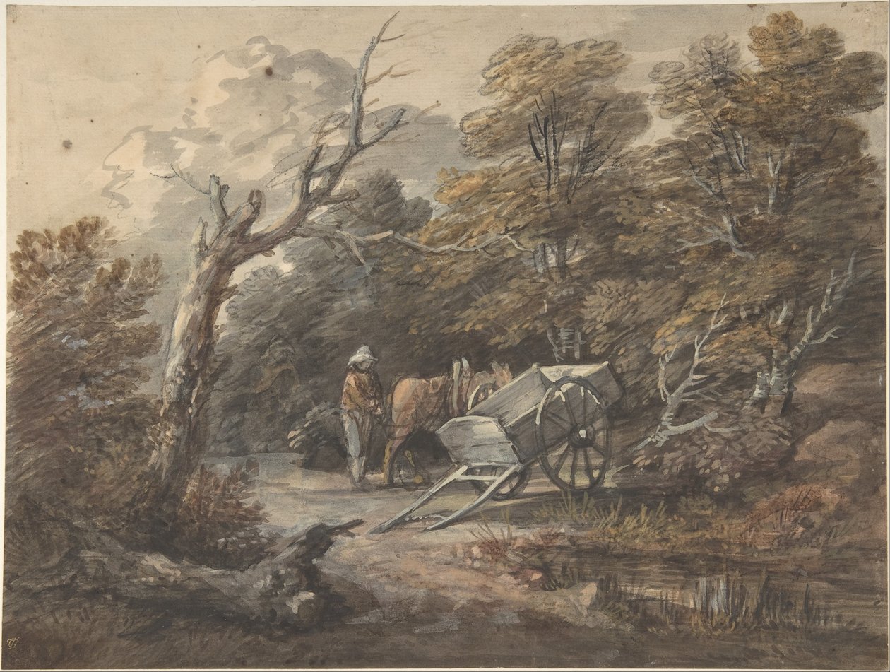 Skovscene med en bonde, en hest og en kærre af Thomas Gainsborough