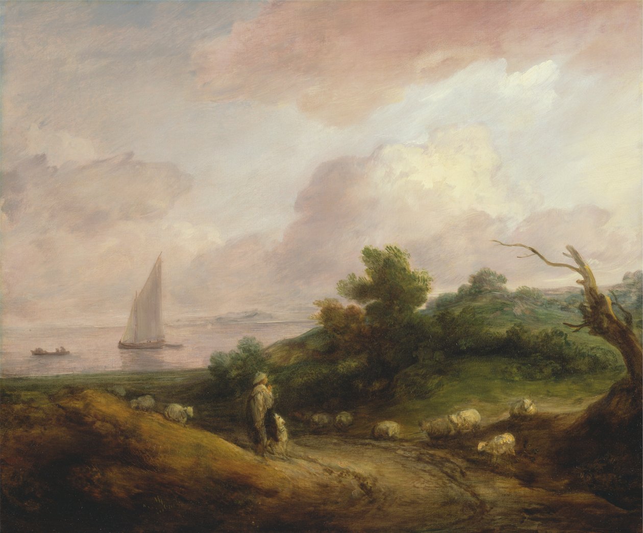 Kystlandskab med en hyrde og hans flok af Thomas Gainsborough RA