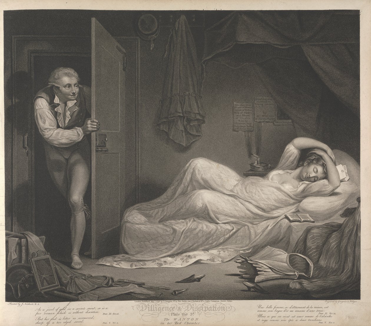 Flid og dissipation: The Wanton in her Bed Chamber (Plade 3) af Thomas Gaugain