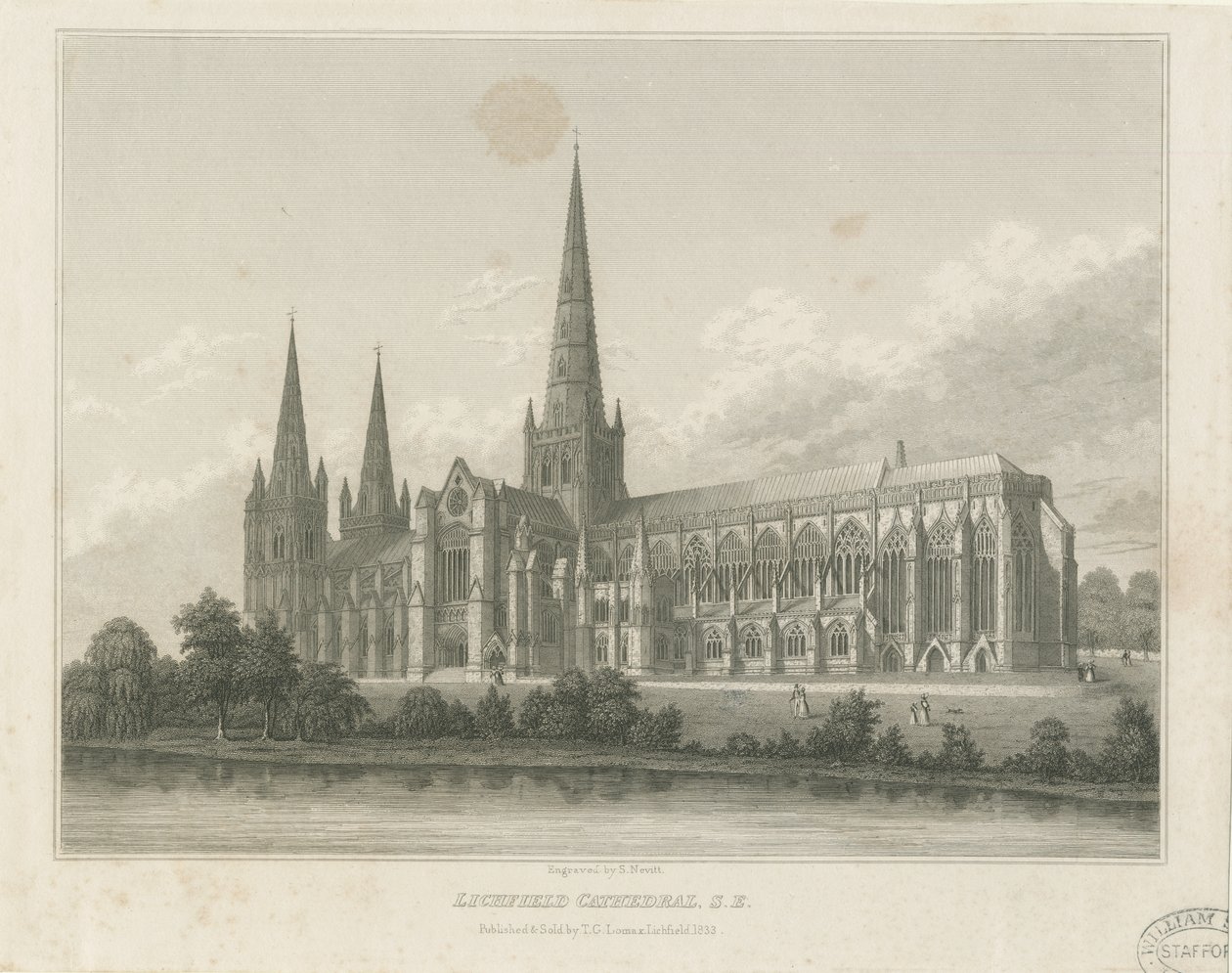 Lichfield Cathedral - South East View: gravering, nd [c 1833] (print) af Thomas George Lomax