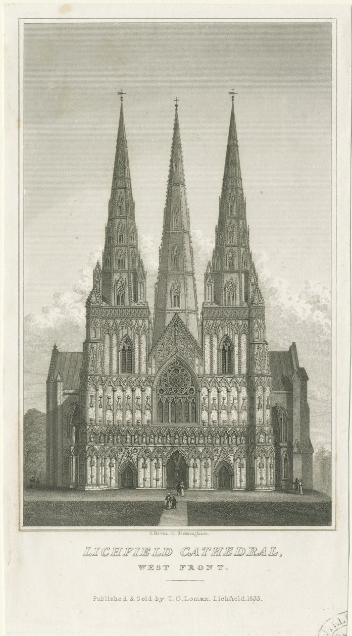 Lichfield Cathedral - West Front: gravering, nd [c 1833] (tryk) af Thomas George Lomax