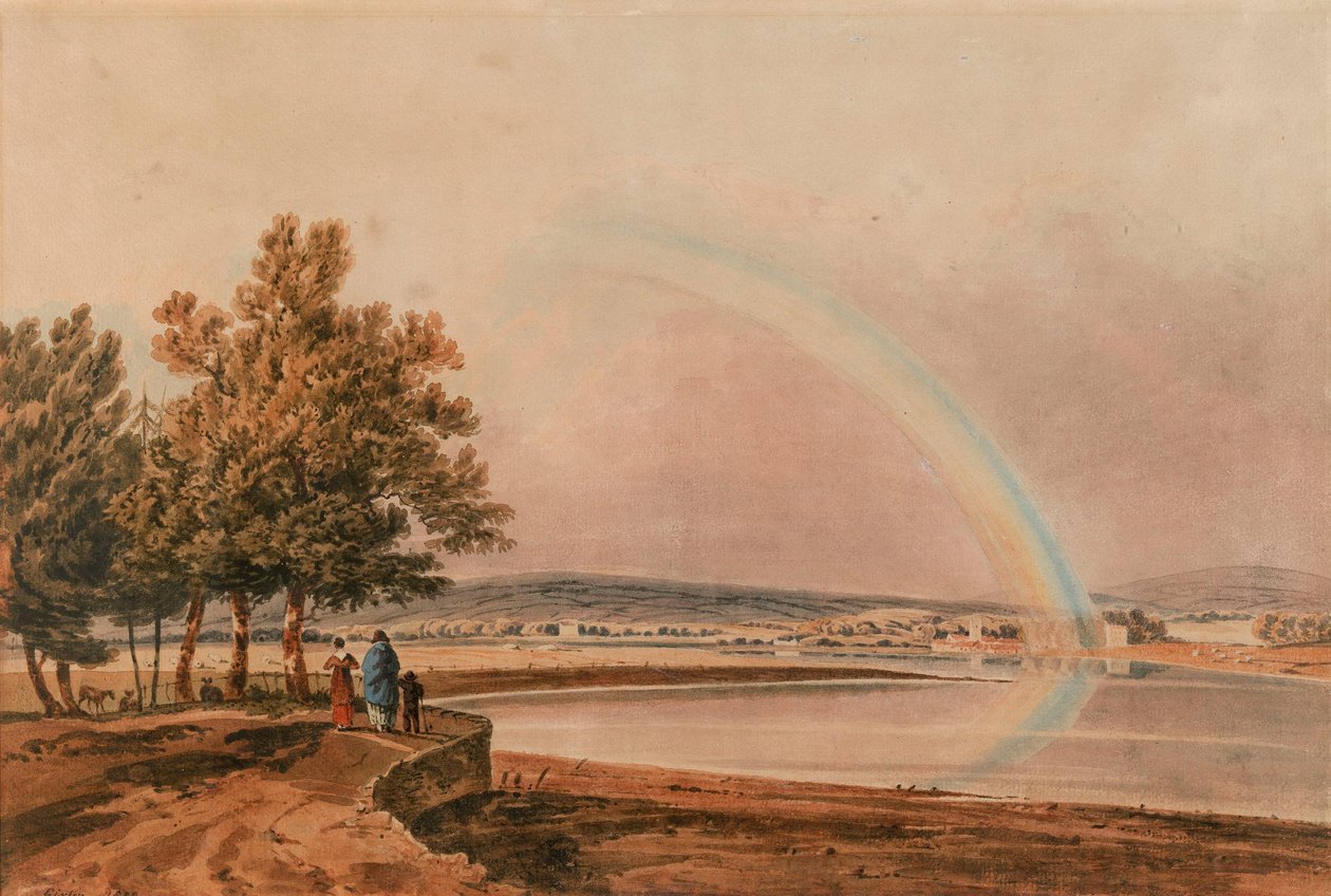 En regnbue over floden Exe, Devon af Thomas Girtin