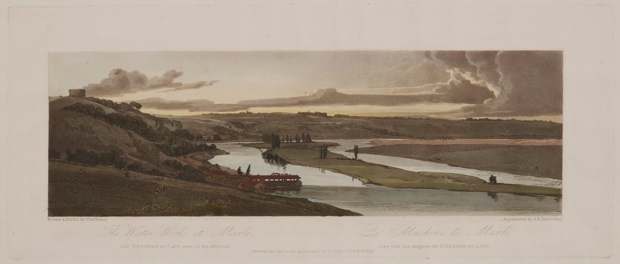 Et udvalg af tyve af de mest maleriske udsigter i Paris: Vandværket i Marli..., 1803. af Thomas Girtin