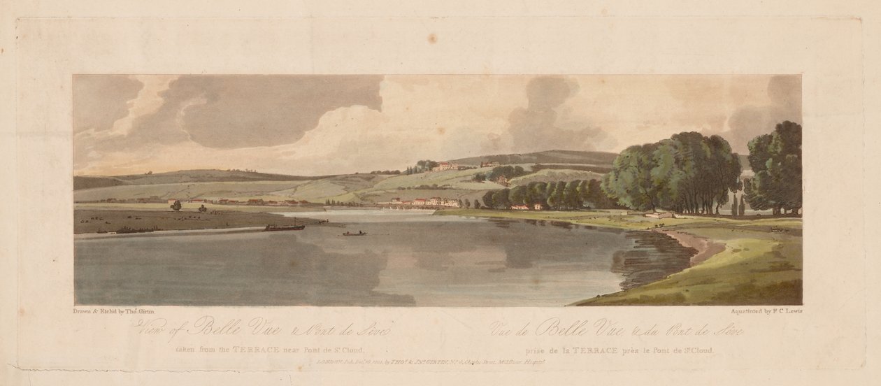 Et udvalg af tyve af de mest maleriske udsigter i Paris: Udsigt over Belle Vue & Pont de Sêve..., 1 af Thomas Girtin