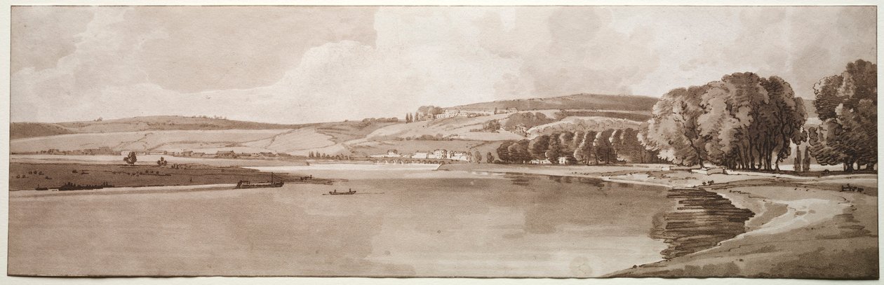 Et udvalg af tyve af de mest maleriske udsigter i Paris: Udsigt over Belle Vue & Pont de Sêve, 1802 af Thomas Girtin