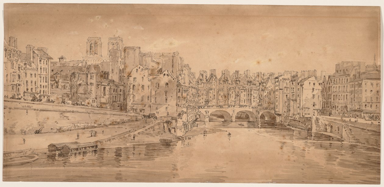 Et udvalg af tyve af de mest maleriske udsigter i Paris: Udsigt over Pont St. Michel, taget fra Pont Neuf af Thomas Girtin