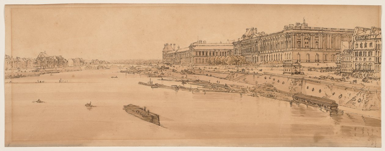 Et udvalg af tyve af de mest maleriske udsigter i Paris: Udsigt over Louvre og Tuilleribroen taget fra Pont Neuf af Thomas Girtin