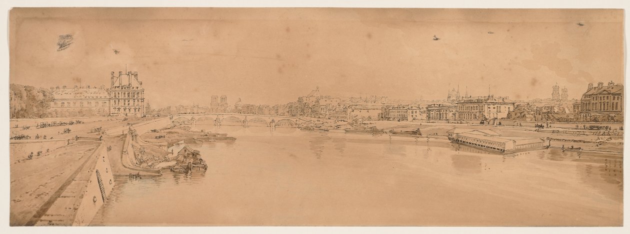 Et udvalg af tyve af de mest maleriske udsigter i Paris: Udsigt over Tuilerierne og broen og taget fra Pont de la Concorde af Thomas Girtin