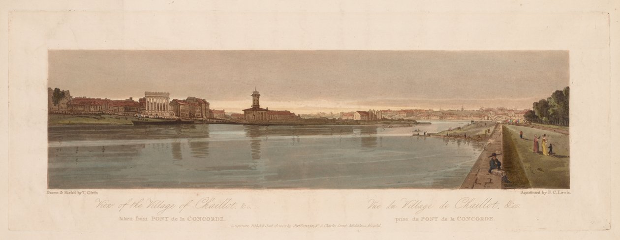 Et udvalg af tyve af de mest maleriske udsigter i Paris: Udsigt over landsbyen Chaillot, &c taget fra Pont de la Concorde af Thomas Girtin