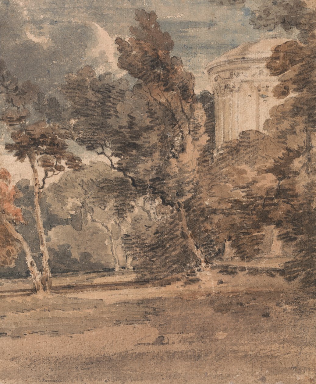 Et tempel i Harewood Park, ca. 1798 (akvarel over grafit på tekstureret papir) af Thomas Girtin