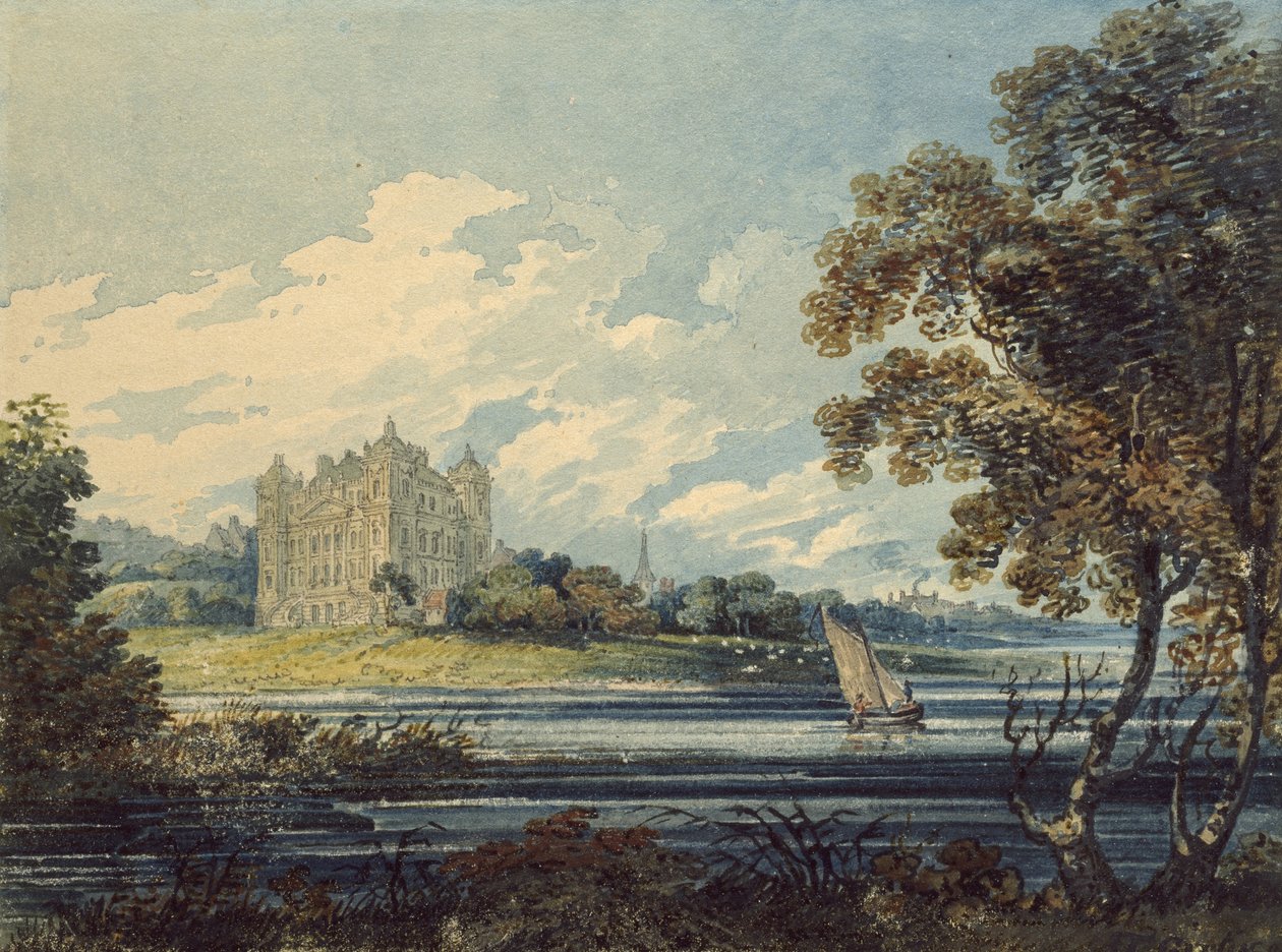 Duff House, Banff, 1794 (akvarel, med nogle udkradsninger, over tegninger i grafit) af Thomas Girtin