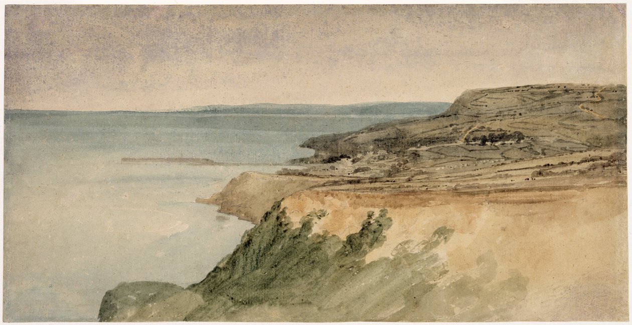 Lyme Regis, Dorset, ca. 1797 (wc over blyant på tekstureret papir) af Thomas Girtin