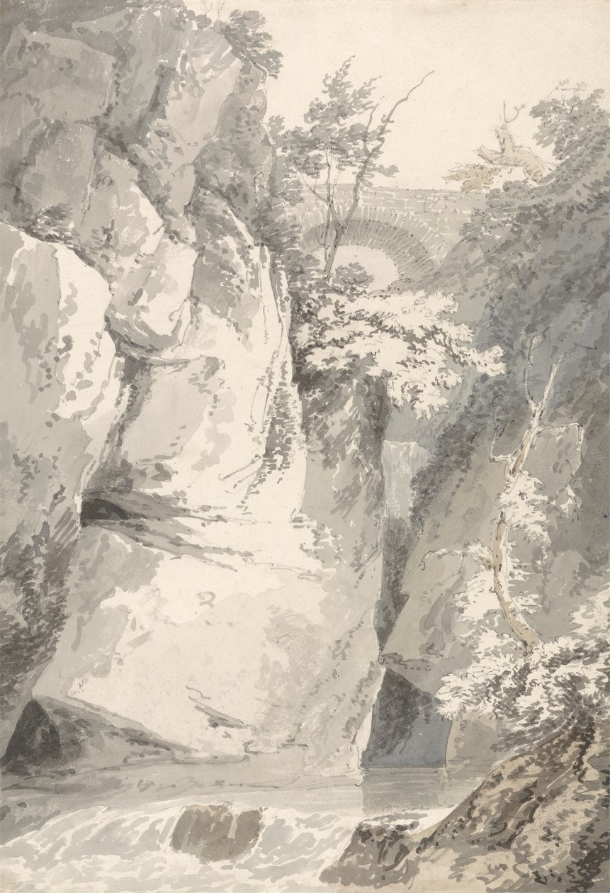 På bredden af Lago di Como, ca. 1796 (vask over grafit på papir) af Thomas Girtin